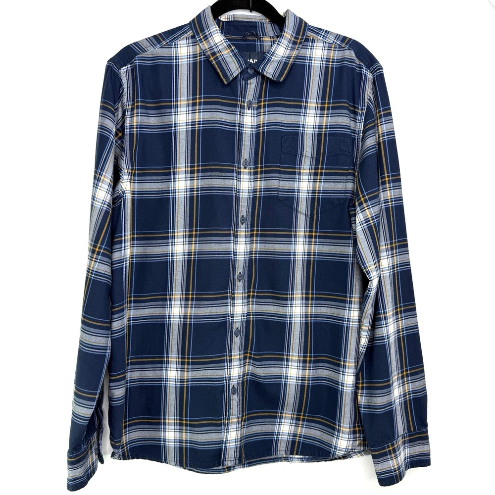 prAna Cotton Blend Plaid Shirt‎ Men's M Blue Long Sleeve Outdoor Hiking Casual